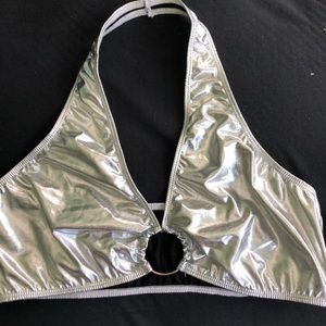 Metallic halter rave top